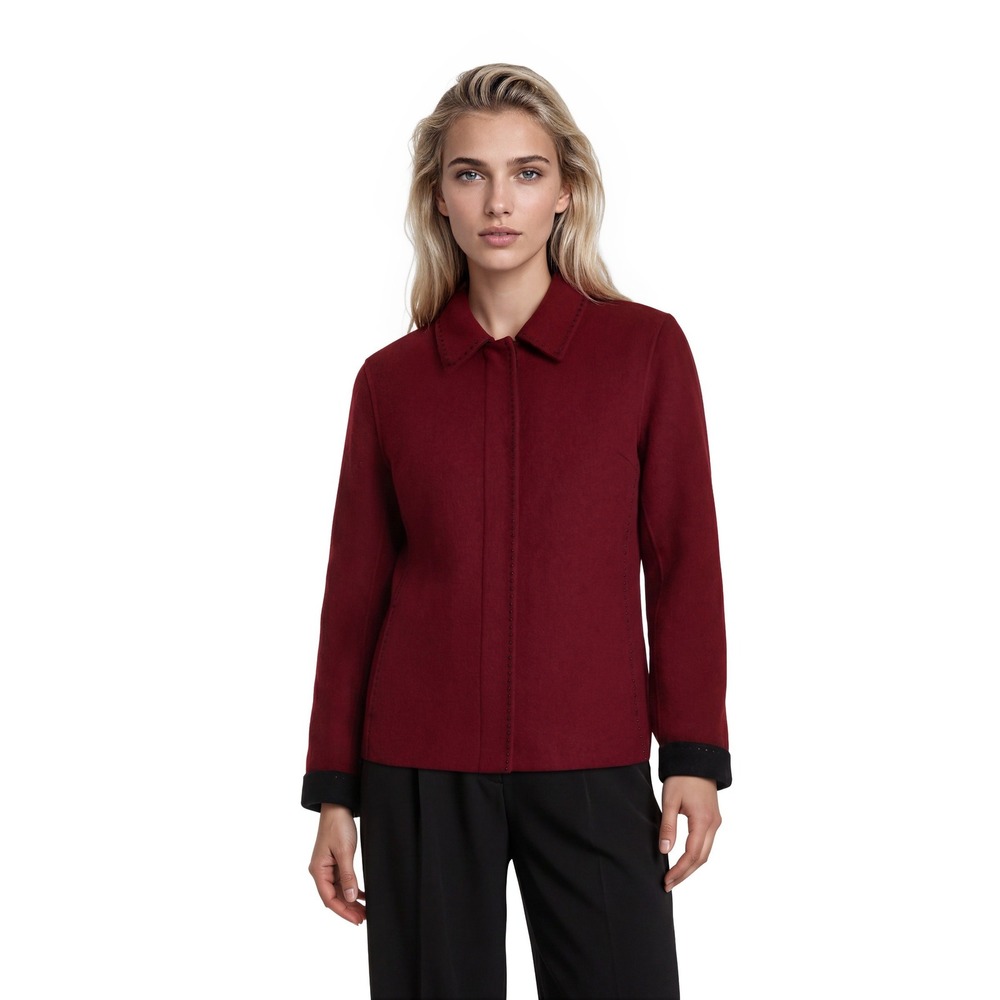 Lafayette‎ 148 100% Wool Jacket Women's Size 10 Burgundy Beaded Trim Blazer